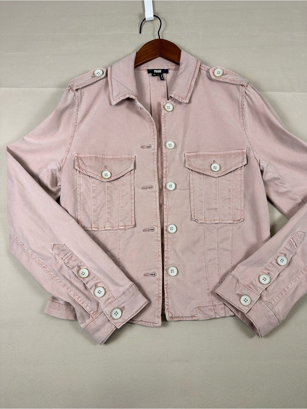 PAIGE Pacey Jacket in Vintage Pink Utility Cargo Crop - Size M Medium - Picture 3 of 8